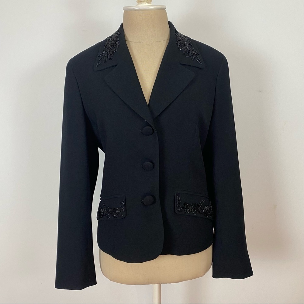 Liz Claiborne Womens Suit Jacket Black Beaded Petites 6